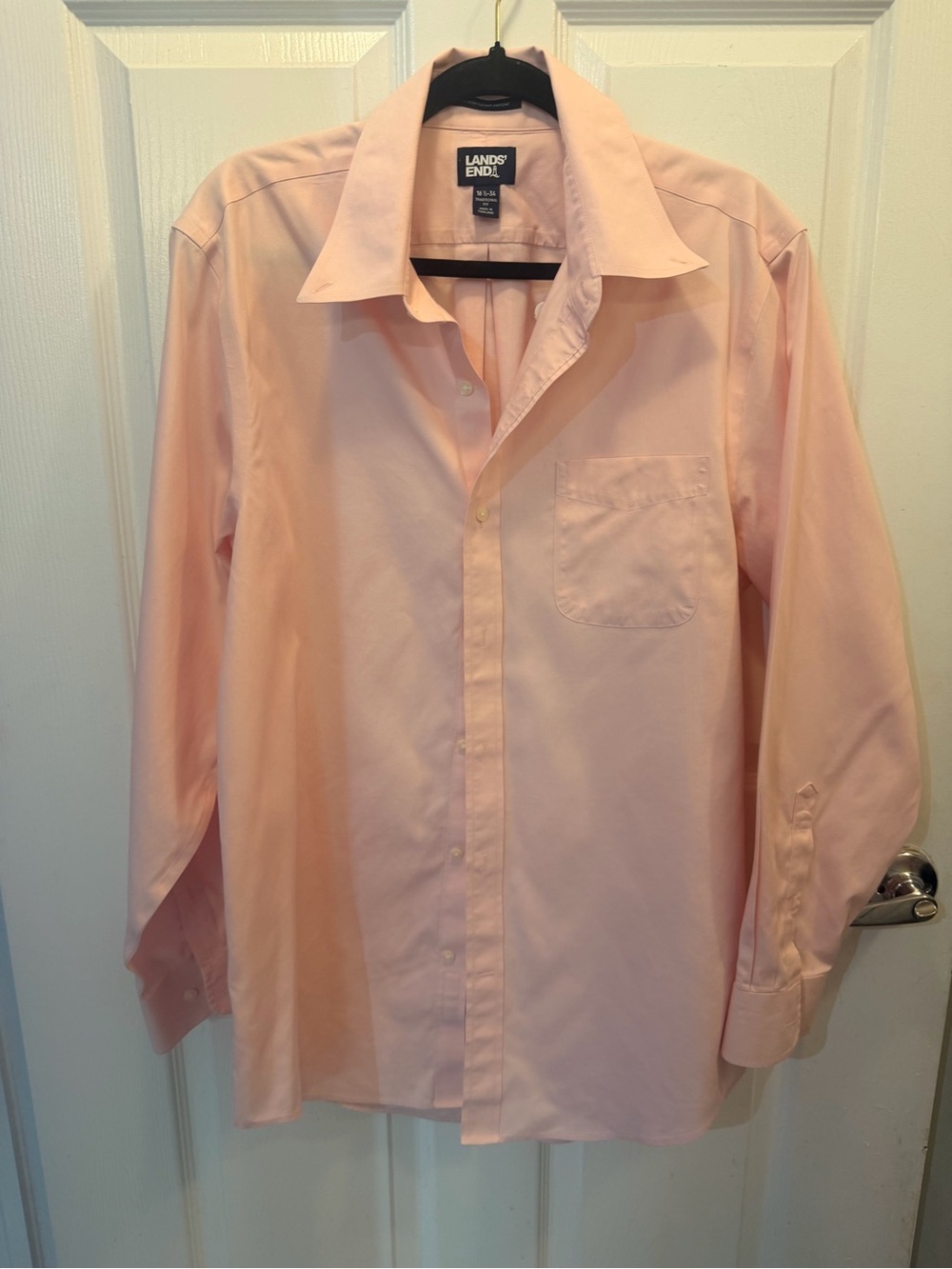 Lands' End Men's Light Pink Button-Up Dress Shirt